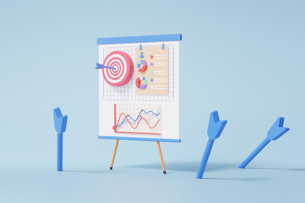 bow archer focus target planning customer marketing business financial growth statistics graph economics analytics investment chart concept achievement vision strategy 3d render illustration