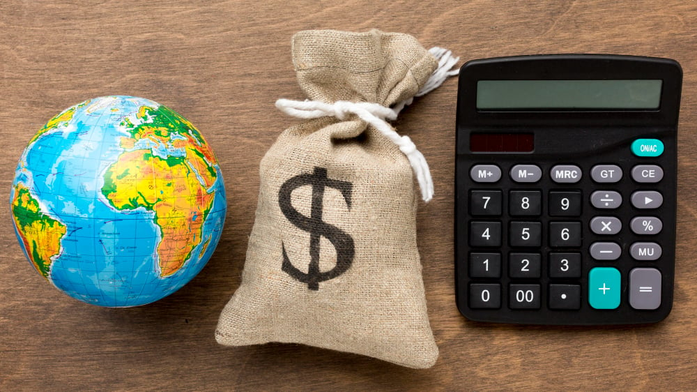 burlap sack money global economy calculator
