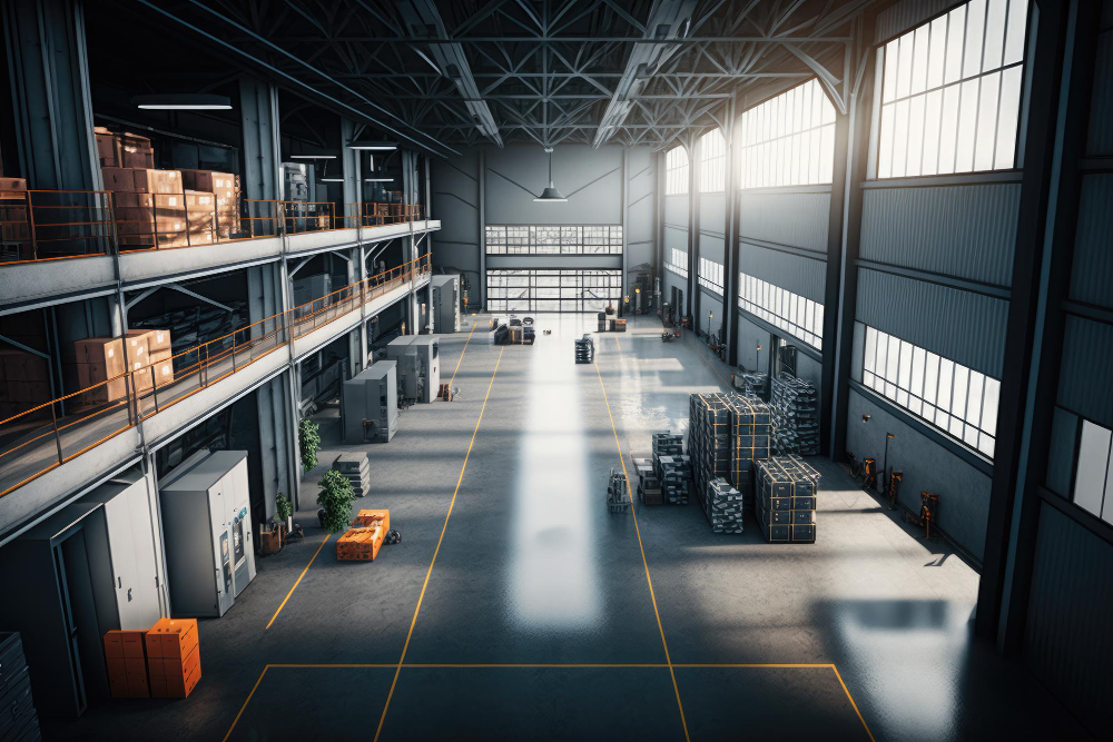 interior large logistics warehouse ai generative
