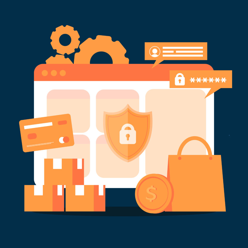 Vector Hand Illustration Cyber Security Safe and Secured Ecommerce Website