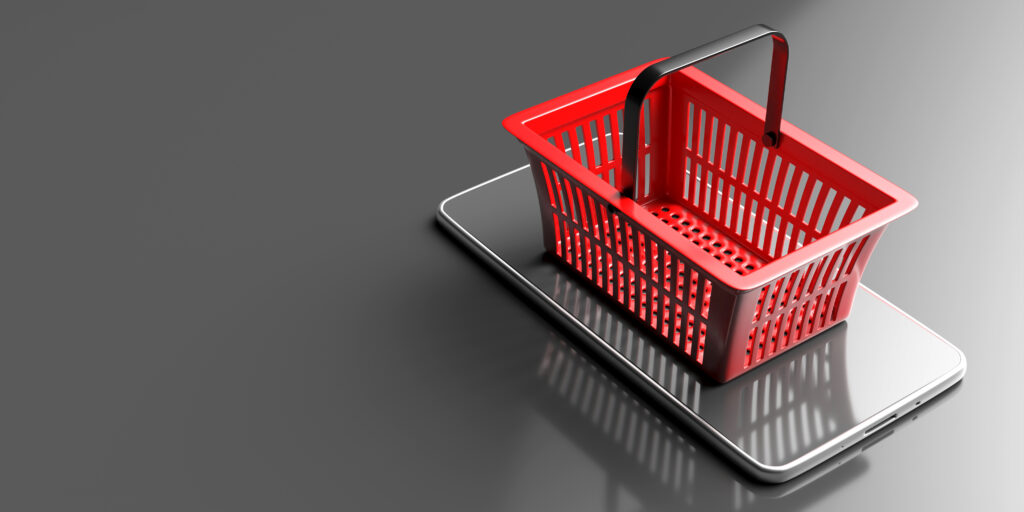 shopping basket on a smartphone on grey background 2024 12 07 21 36 23 utc