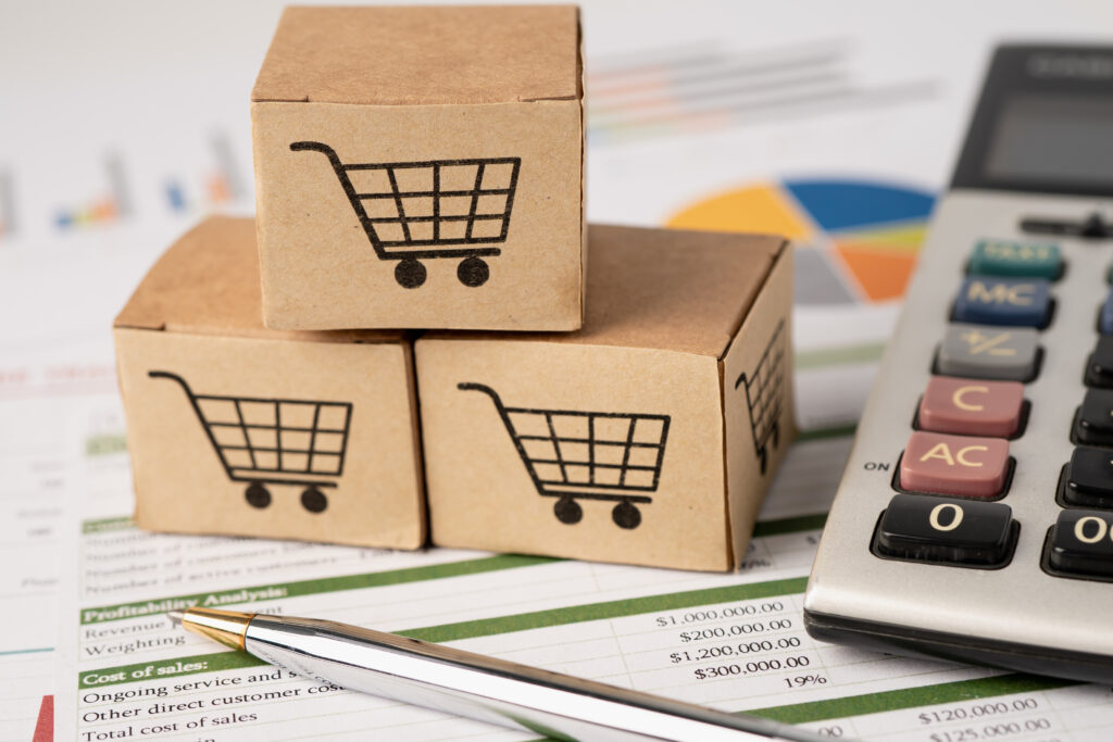 shopping cart logo on box with calculator on graph 2025 02 25 12 15 43 utc