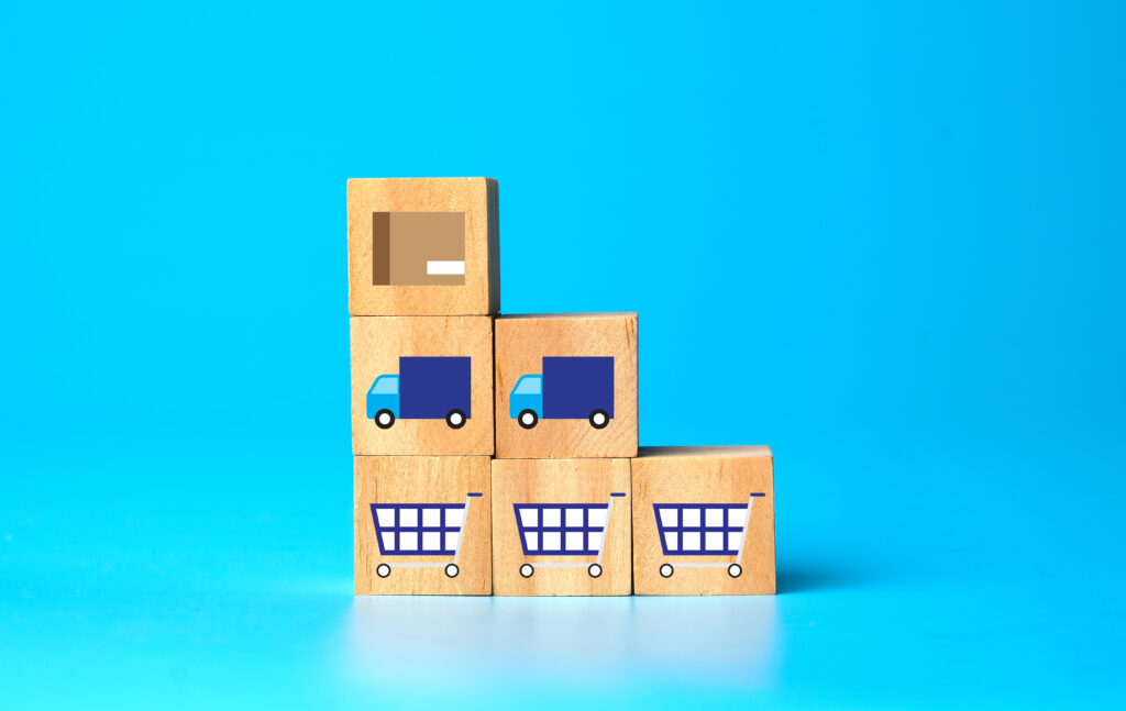 wooden blocks with online shopping symbols on wood 2025 01 09 01 44 01 utc